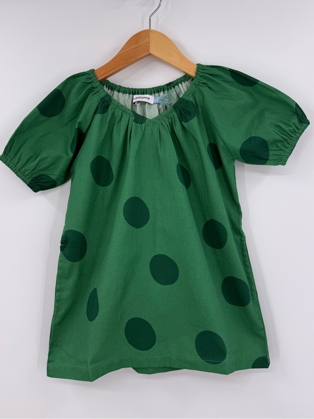 NWT La Paloma Oversized Polka Dot Puff Sleeve Dress | Green | Girls 2-3Y